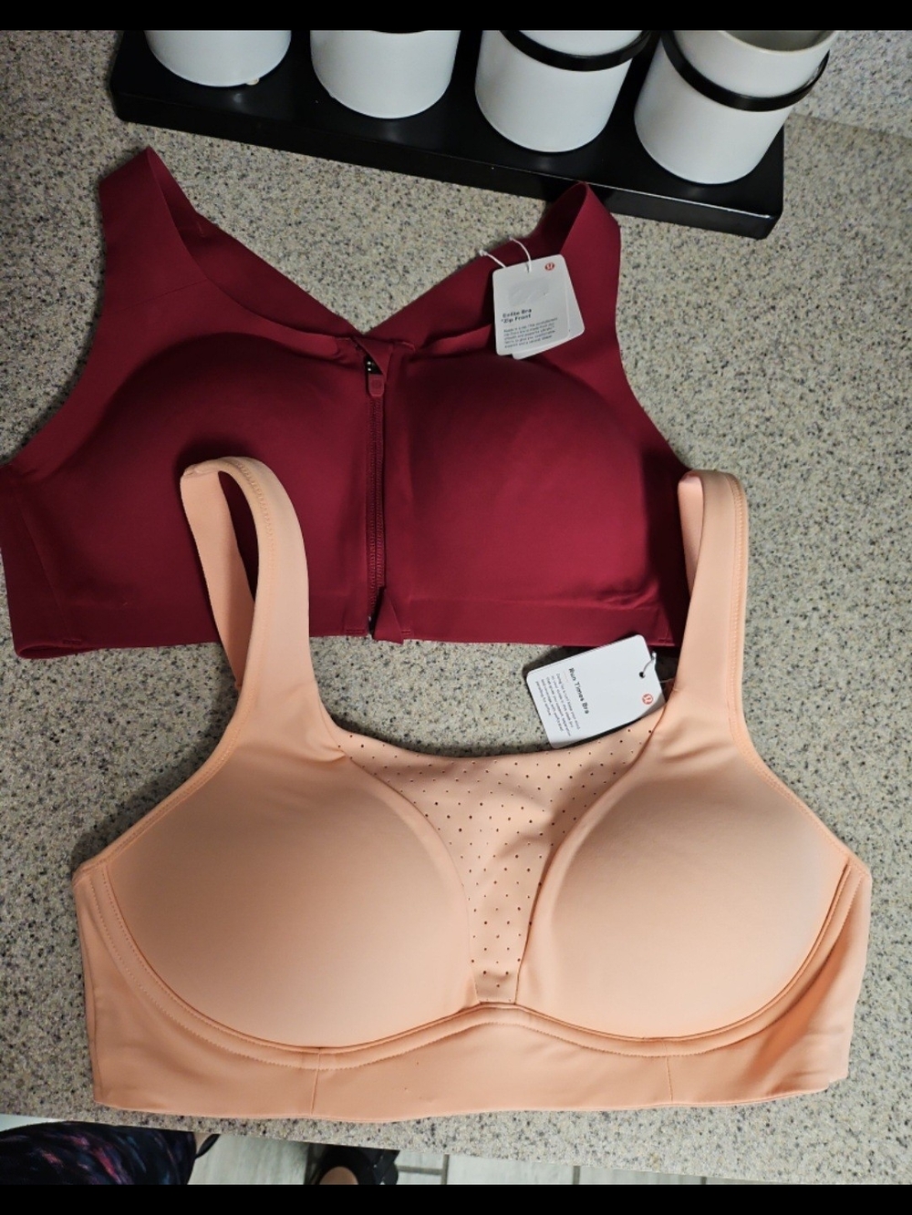 lululemon athletica Front-Zip Sports Bras in Burgundy and Peach